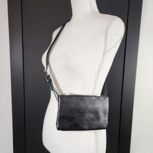 BLACK CALVIN KLEIN CROSSBODY + FANNY PACK VEGAN LEATHER